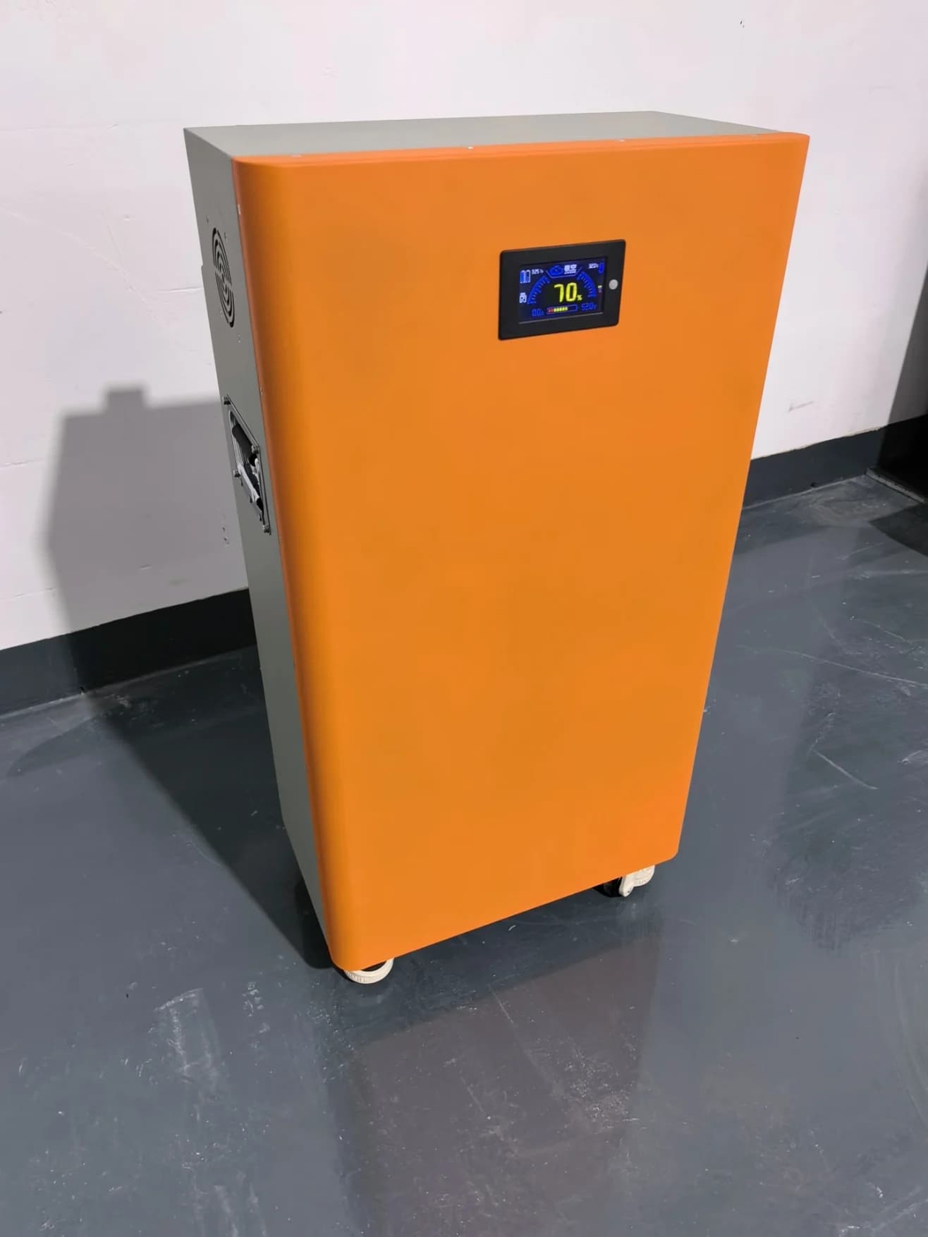 Floor-standing 51.2V battery pack assembly enclosure with LCD display